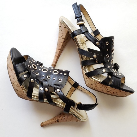 Michael Kors Shoes - Michael Kors black + gold gladiator cork heels